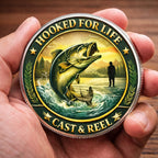 Hooked For Life Printed Commemorative Coin With Pocket Hug Leather Keychain