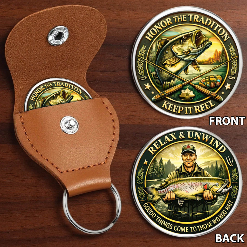 Keep It Reel Printed Commemorative Coin With Pocket Hug Leather Keychain