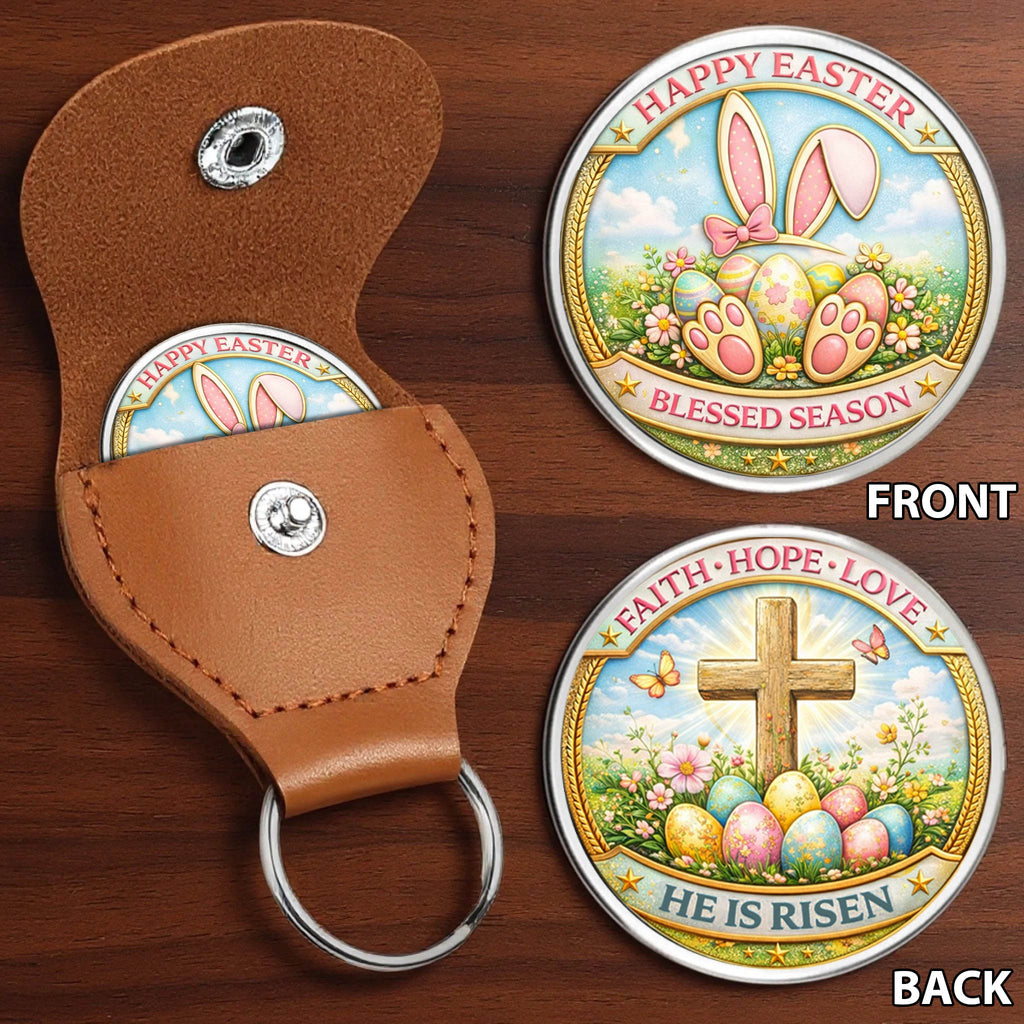 Happy Easter Printed Commemorative Coin With Pocket Hug Leather Keychain