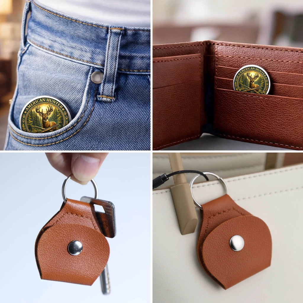 American Hunter Printed Commemorative Coin With Pocket Hug Leather Keychain