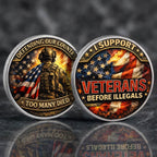 I Support Veterans Before Illegals Printed Commemorative Coin With Pocket Hug Leather Keychain