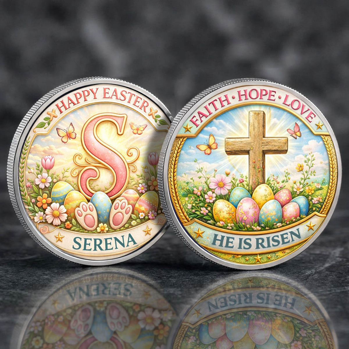 Faith Hope Love Custom Name Printed Commemorative Coin With Pocket Hug Leather Keychain
