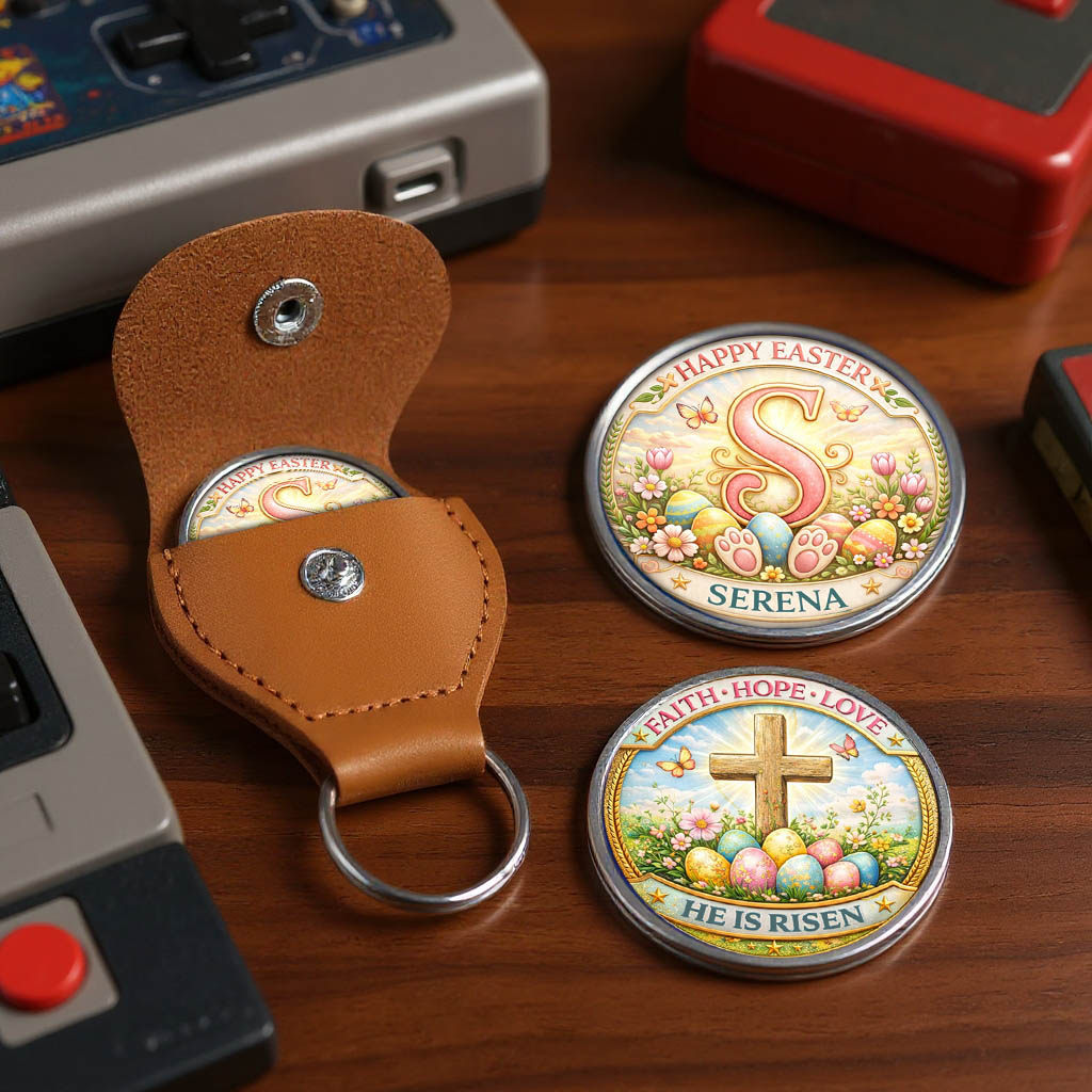 Faith Hope Love Custom Name Printed Commemorative Coin With Pocket Hug Leather Keychain