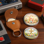 Faith Hope Love Custom Name Printed Commemorative Coin With Pocket Hug Leather Keychain