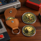 American Hunter Printed Commemorative Coin With Pocket Hug Leather Keychain