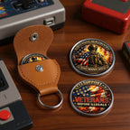 I Support Veterans Before Illegals Printed Commemorative Coin With Pocket Hug Leather Keychain