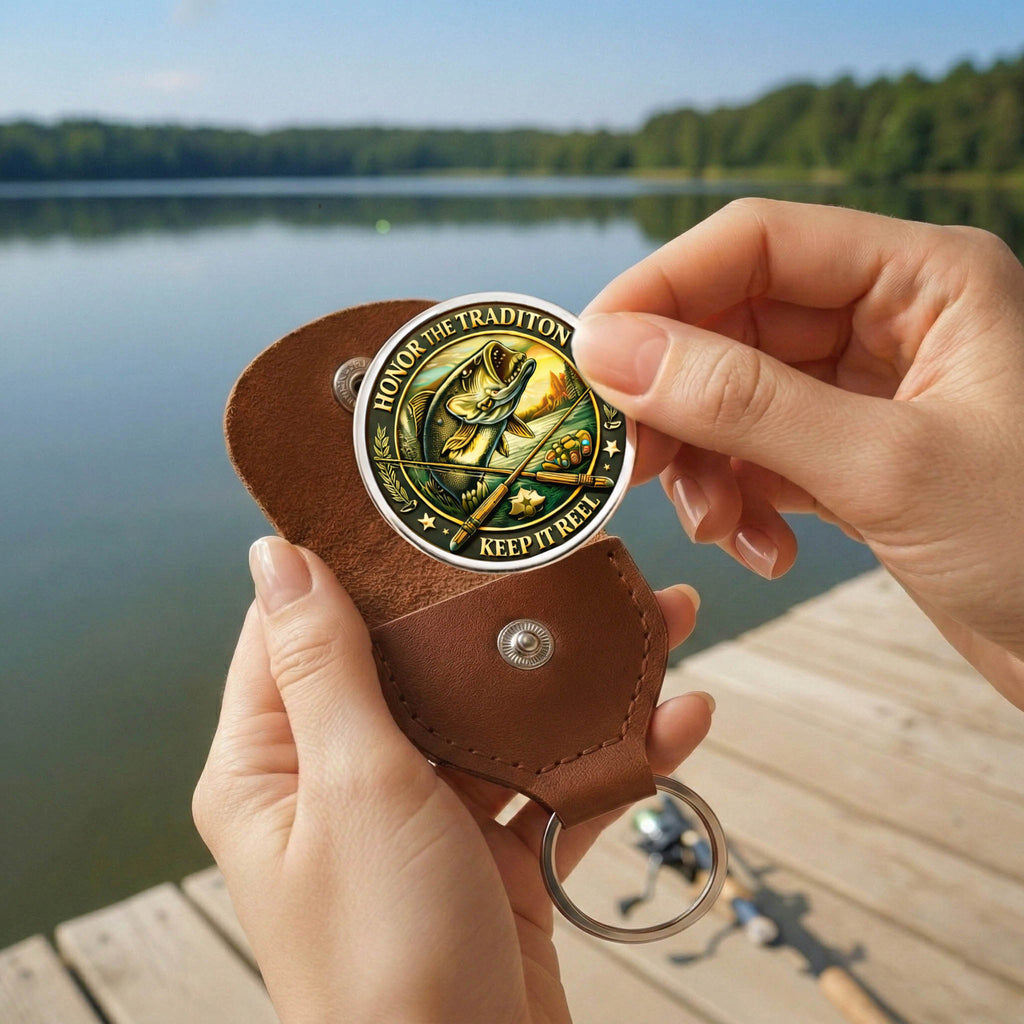 Keep It Reel Printed Commemorative Coin With Pocket Hug Leather Keychain